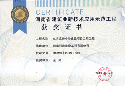 河南省建筑业新技术应用示范开云网页版登录入口-开云中国
获奖证书